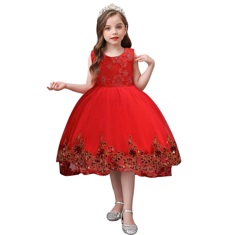 High Quality Red/Pink/White Baby Girls Year Old Birthday Dress Sequin  Baptism Christening Party Wedding Dress For Infant