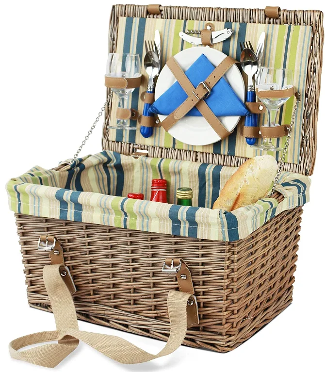 Jy Rattan Picnic Basket Set With Insulated Liner And Waterproof Picnic