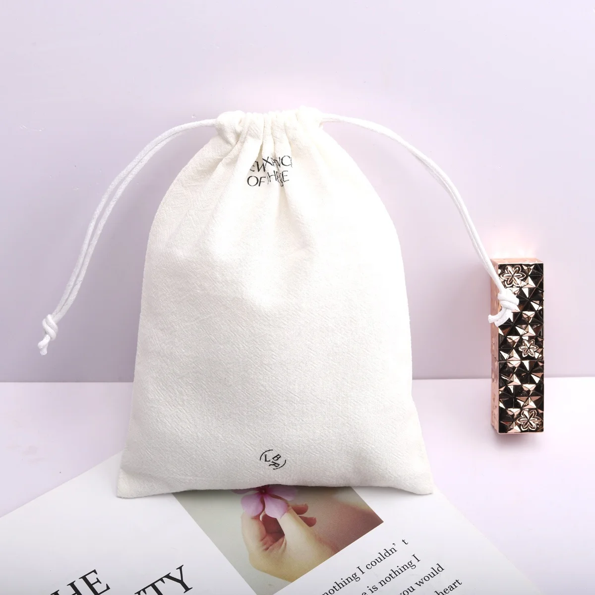 New Fabric Washing Cotton Linen Cosmetic Travel Skincare Bag Custom Logo Printing Cotton Muslin Gift Makeup Drawstring Pouch