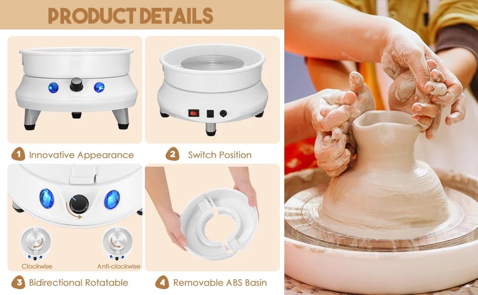 Pottery Wheel Machine 13cm Mini Double Motor Pottery Wheel Detachable