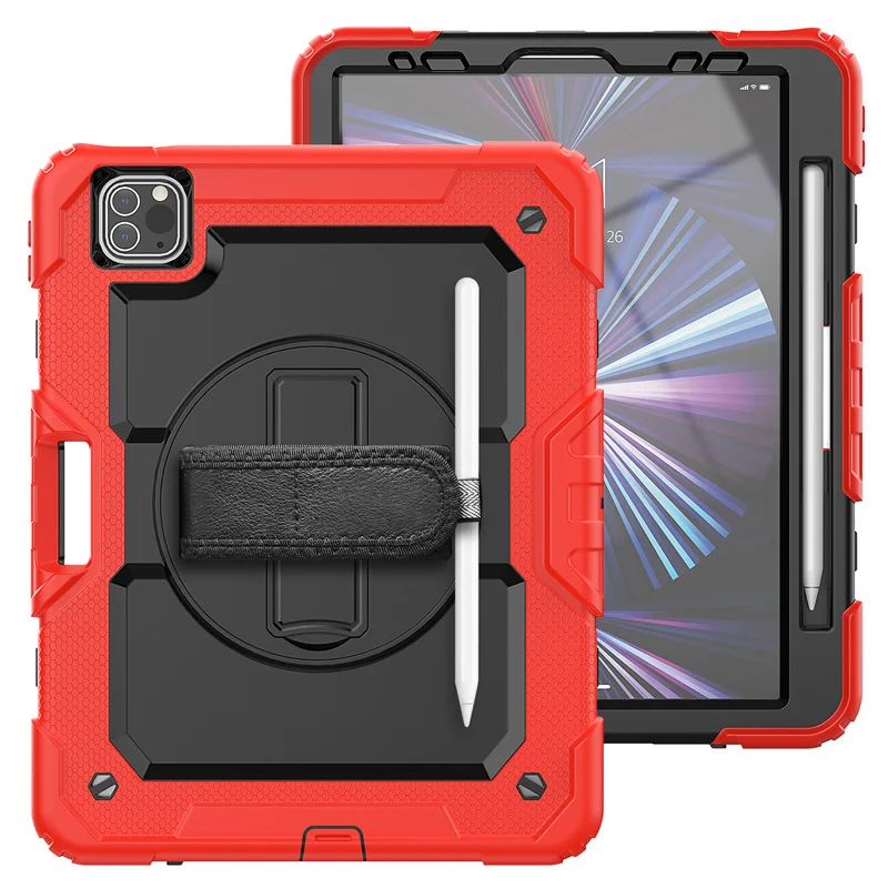 360 Rotation Hand Strap Kickstand rugged silicone case for tablet For iPad Pro 11 2021 2020 2018