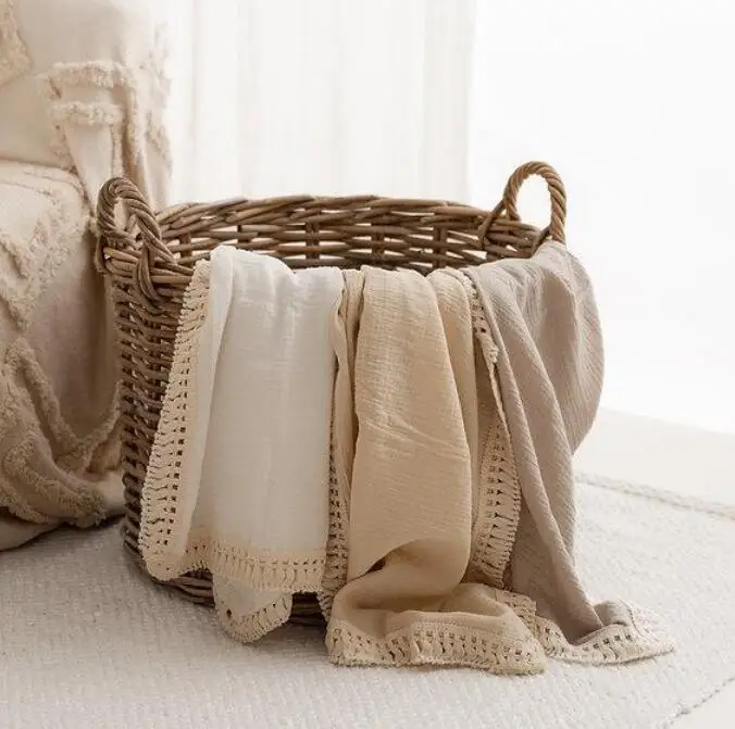 Hot Selling Soft Tassel Baby Towel Cotton Muslin Double Gauze Swaddle Wrap tassel  Cotton Blanket