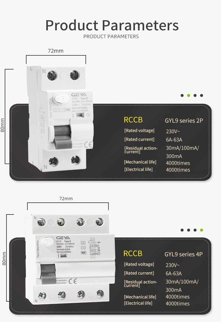 Geya B Type Rccb Residual Current Circuit Breaker Dc Elcb 2p 63 Amp ...