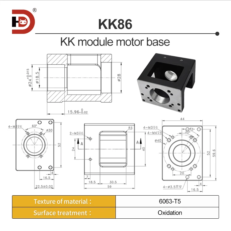 HIWIN Silver KK Module Accessories Adapter Fixed Seat KK40/50/60/86 Motor Seat Flange Plate Customization manufacture