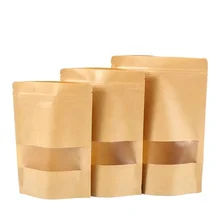 2024 Reusable Heat Kraft paper Stand Up Standing Pouches Zip Lock Food Storage Bags Black Sealable Pouches With Clear Window