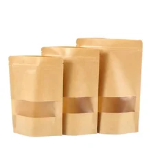 2025 Reusable Heat Kraft paper Stand Up Standing Pouches Zip Lock Food Storage Bags Black Sealable Pouches With Clear Window