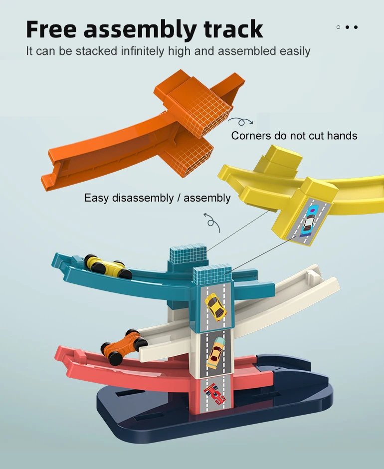 Educational Diy Assemble Plastic 4 Layers Railway Car Sliding Racing Slot Ramp Track Glider Toy