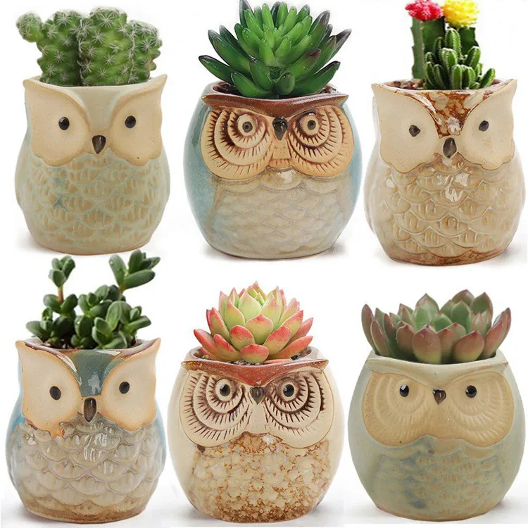 L2   Home Office Decor Flower Pot Thumb Small Cartoon Plant Succulent Pots Ceramic Mini Owl Flower Pot