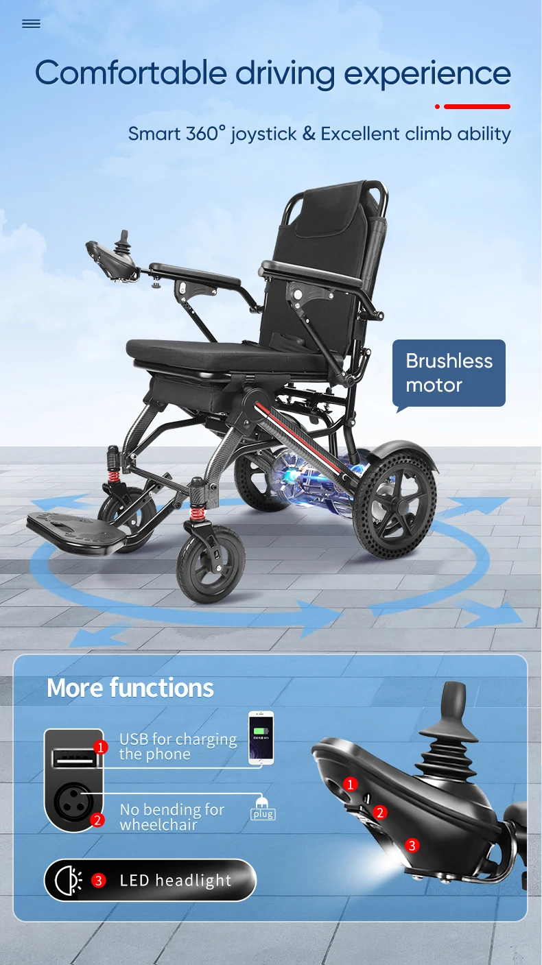 All Terrain Lightweight Folding Power Wheelchair Electric Brushless