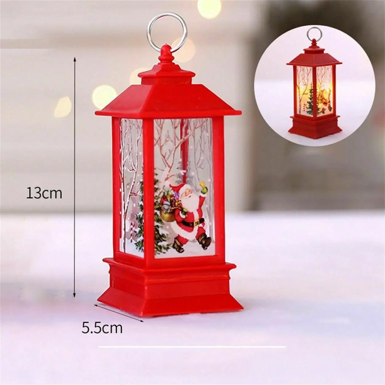 Christmas Snow Lantern Battery Operated LED Light Water Glittering Santa Snowman Hanging Night Lamp Holiday Home Ornament