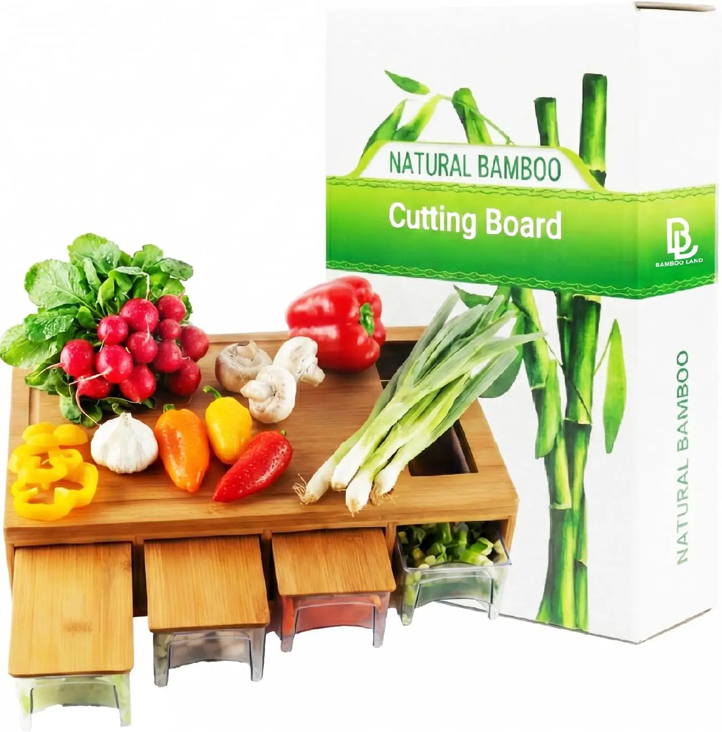 product bamboo land large 4 inch thick rectangular bamboo cutting board with containers food prep station storage cutting board-0