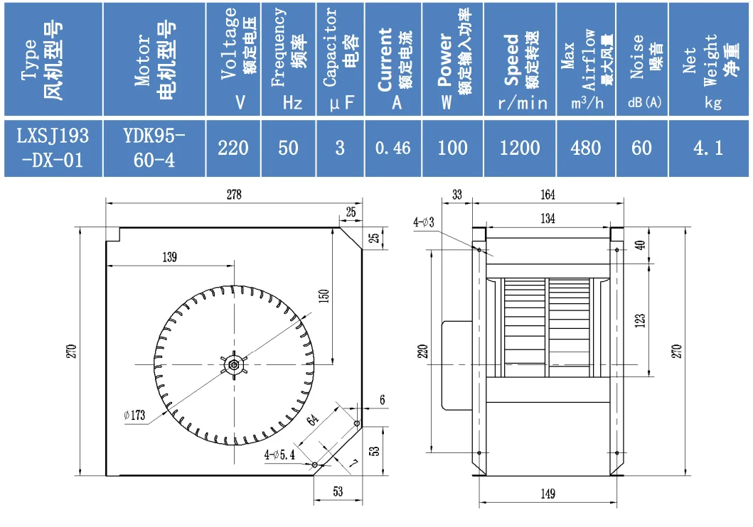 Centrifugal Fan, LXSJ193, YDK95, 100w - detail 8