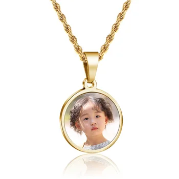 Custom Memory Picture Pendant Necklace Stainless Steel Circle Locket Photo Pendant Necklaces Women DIY Jewelry 20mm 25mm 30mm