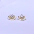 Jewellery 14k Gold Injection Natural Freshwater Pearl Hollow Scalloped Jewellery Earrings