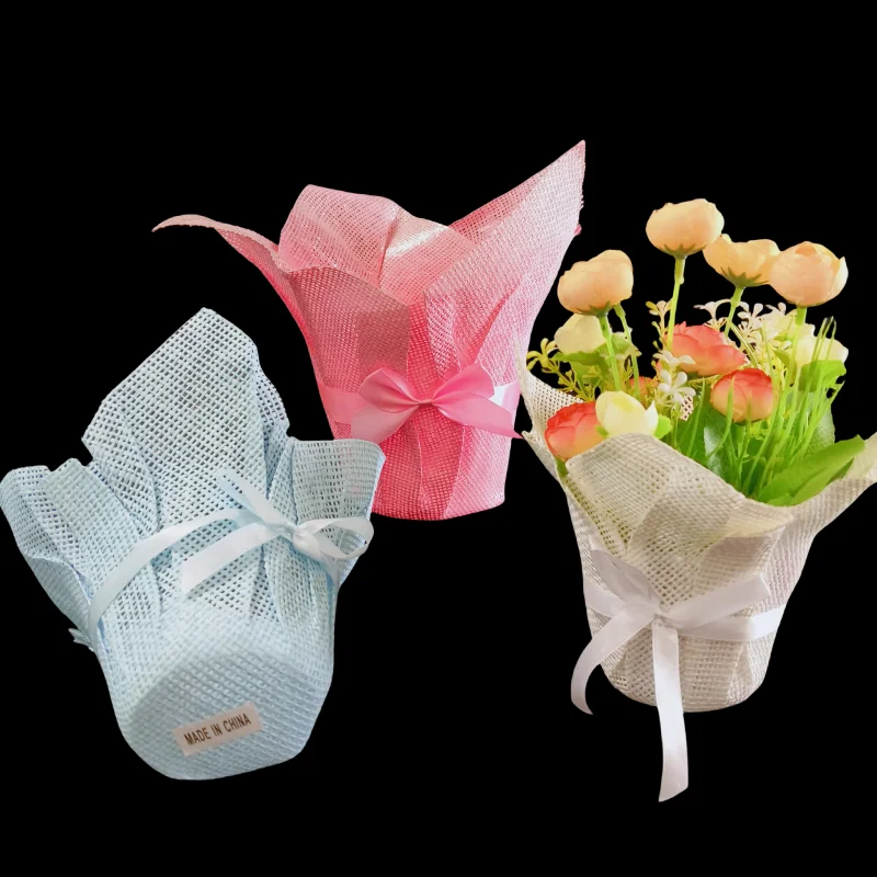 Colored Woven Paper Waterproof Film Flower Pot Cover Horticultural Flower Decoration Bag Handmade Potted Plant Protection Cover