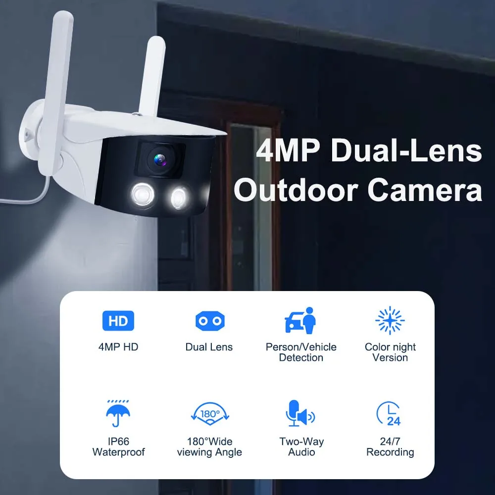 ICsee 4mp Dual Lens Panoramic Fixed Network Camera 2mp Smart Ir Ai Ip Surveillance 180 degree panoramic bullet Cctv camera