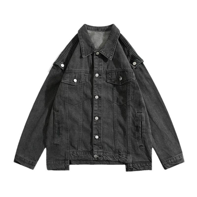 Custom Fashionable Loose Jeans Jacket Streetwear Casual Detachable Sleeves 2 in 1 Vest Denim Jacket for Men manufacture