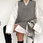 Vest Sleeveless Sweater Vest High Quality Ladies Oversized Sleeveless V-neck Soft Sweater Vest Forked On The Side