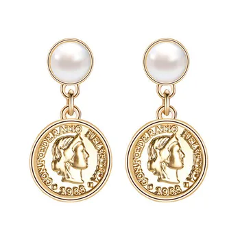 Fashion gold pearl coin earrings For Women Wholesale N99094