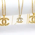 Charms Rhinestone Pendent Jewelry 18K Gold Filled Jewelry Letter C Charms Crystal Eye Necklace 3 Piece Set