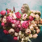 Vintage Home Decoration Luyue Vintage Artificial Peony Silk Flowers Bouquet Home Wedding Decoration