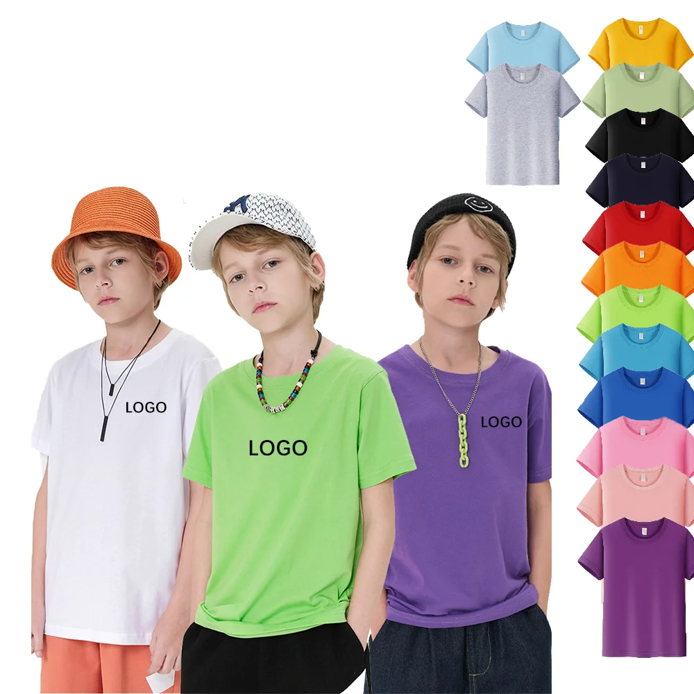 Wholesale Custom Kids Clothes Boys Short Sleeve T-shirt Casual 17 Candy Colors Cotton T-shirt For Teenager Boys And Girls