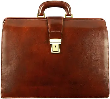 Leather Lawyer Briefcase for Men and Women Brown Italian Attache Doctor Bag