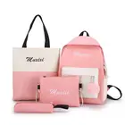 School 4Pcs Cute English Letter Prints 600D School Rucksack Backpack Set For Girls Bookbag