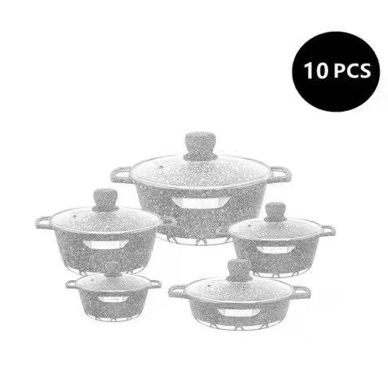 new arrival 10 Pieces Granite Cookware Set Nonstick Frying Pan Aluminum Cooking Pot Set Cookware Wholesale
