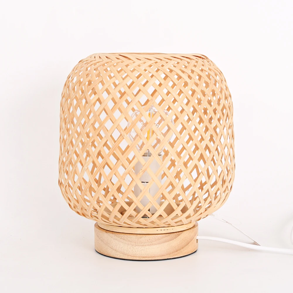 Kanlong Luxury Modern Hotel Room Woven Bamboo Rattan Lantern Table Lamp