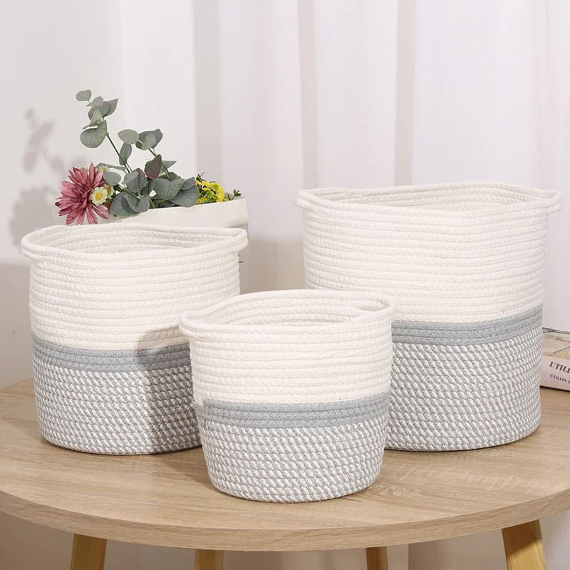 HUAYI Large Woven Cotton Rope Laundry Basket with Handles Decorative Storage Basket