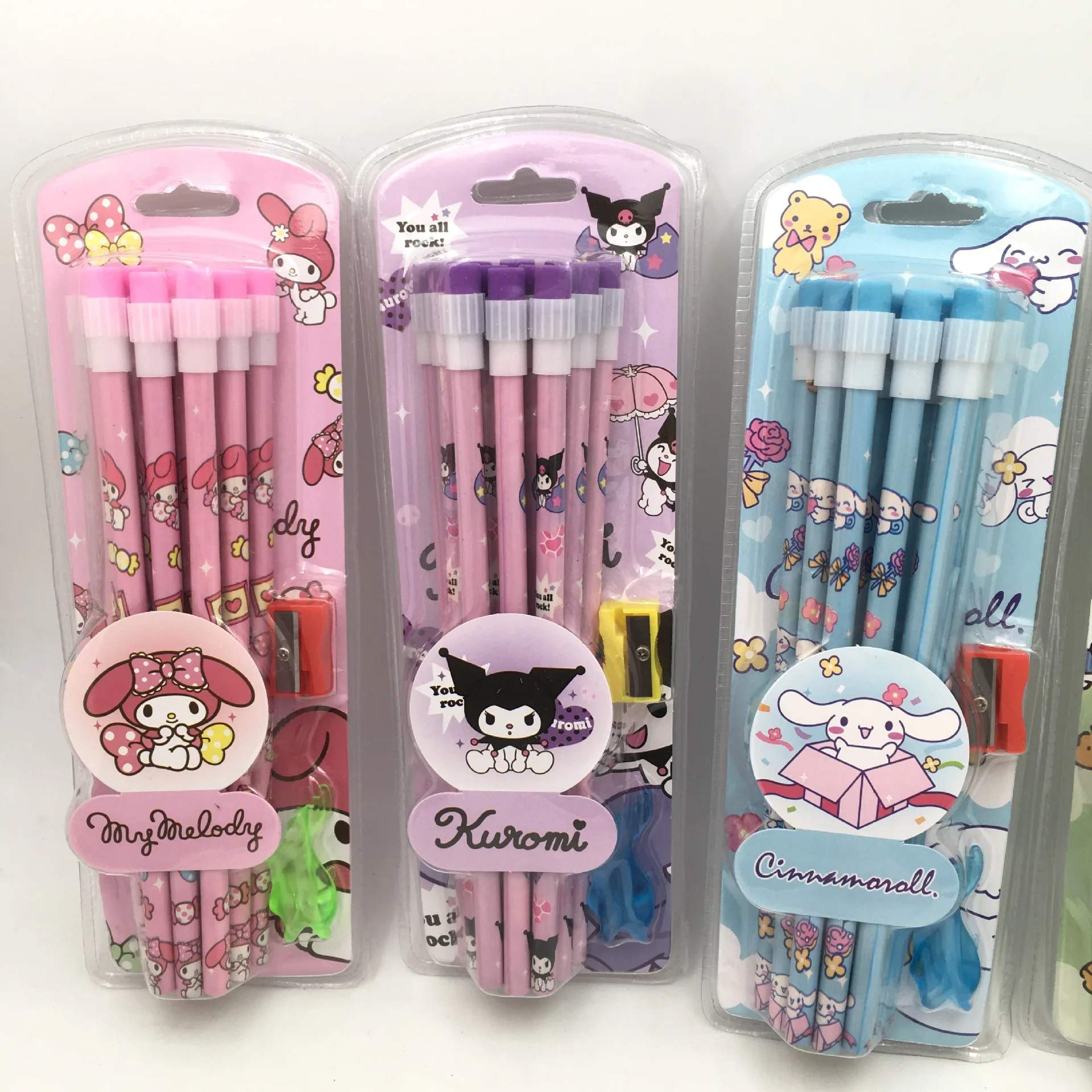 MB1 12Pcs/Set My Melody Pencil Sets Kuromi Sharpener School Supplies Stationary Pencil With Eraser Kuromi Accessories