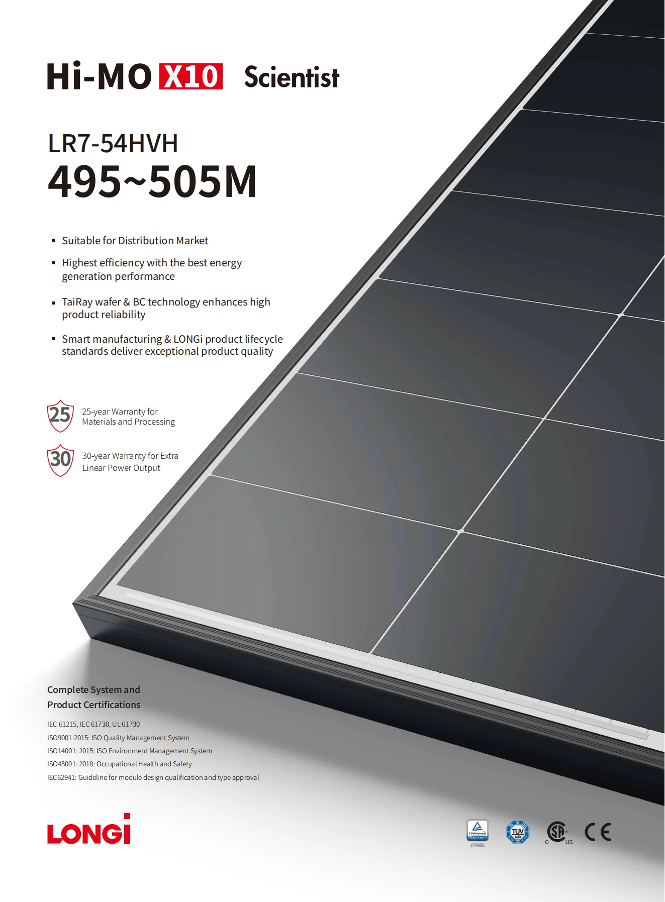 Longi Hi Mo X10 N-Type 500W-505W Solar Panel Half Cell 495W-505W for Home Use Power OEM for Longi 500 W Solar Home supplier