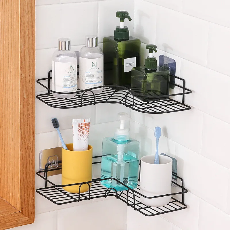 Bathroom Shelf Shower Wall Mount Shampoo Storage Holder With Suction No Drilling Kitchen Storage Bathroom Accessories