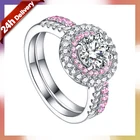 Rings Cz Ring Eternity Dylam Wedding Rings Set Couple Cz Ring Wholesale Silver Pink Luxury Eternity