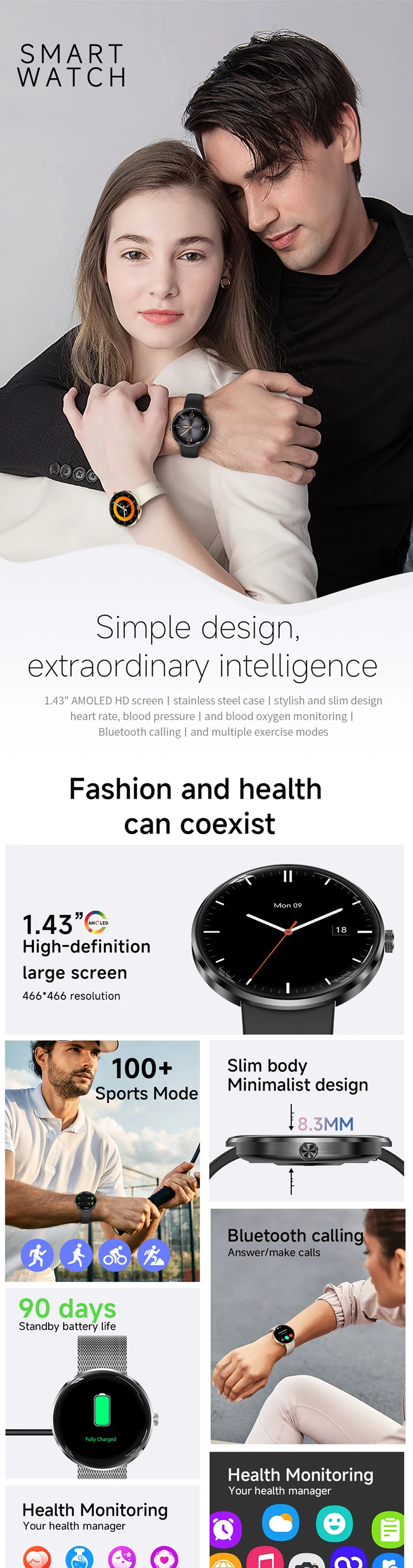 product fashion t93 143 inch amoled thin lady smart watch blood oxygen sport reloj inteligente women smart watch factory-0