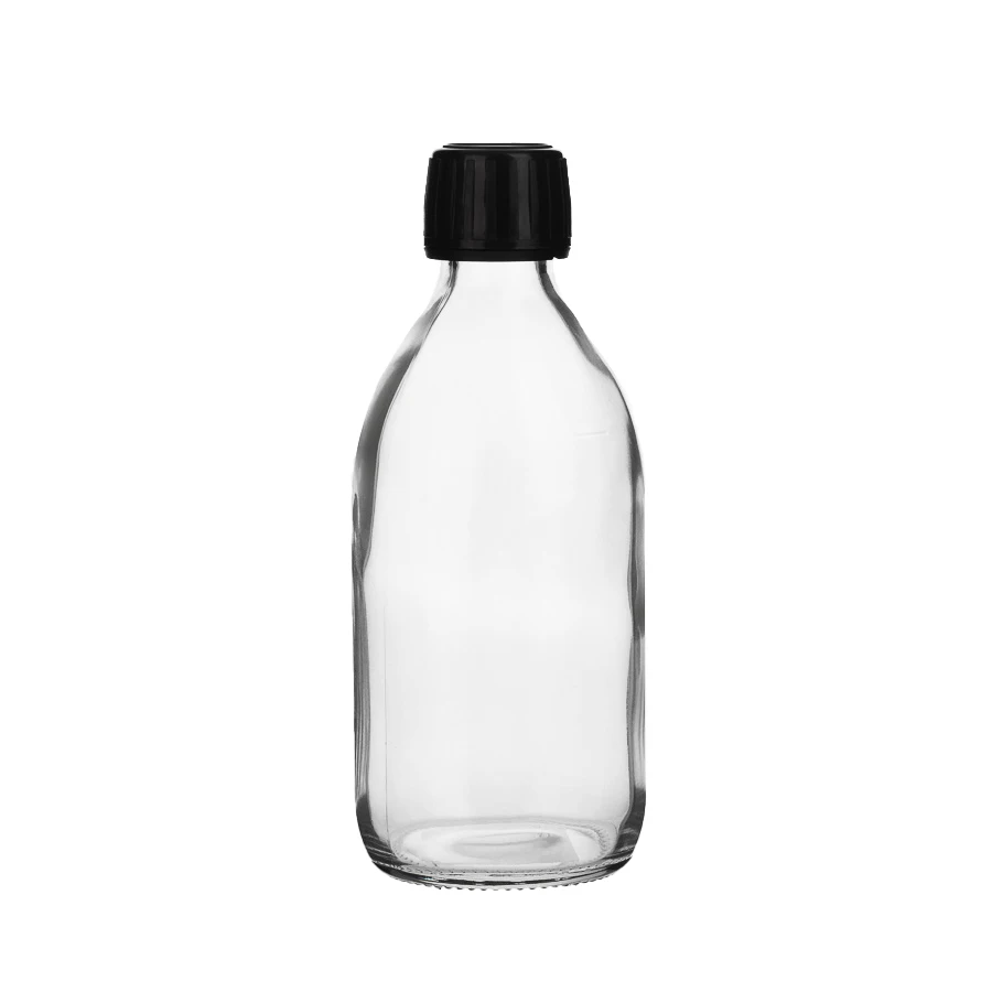 DIN 28 Syrup Bottle For Syrup Coffee Juice 30ml-500ml Transparent Cough Syrup Glass Bottles with tamper evident caps