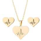 Pendant And Earrings Set Stainless Steel Ecg Heart Pendant Necklaces And Earrings Jewelry Set For Girls