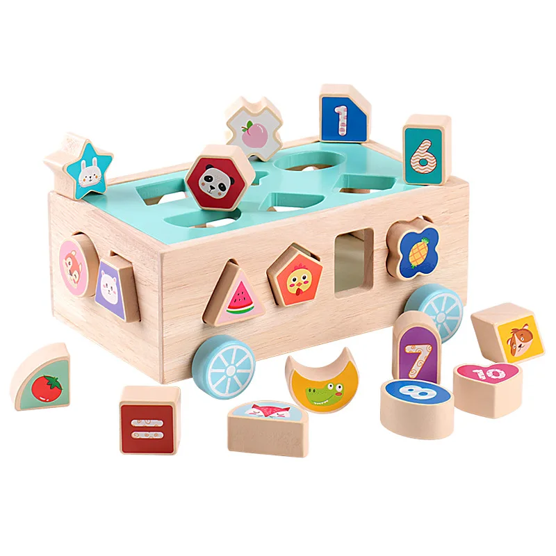 Kids Wooden Sorting Toys Shape Sorter Number Matching and Stacking Blocks 