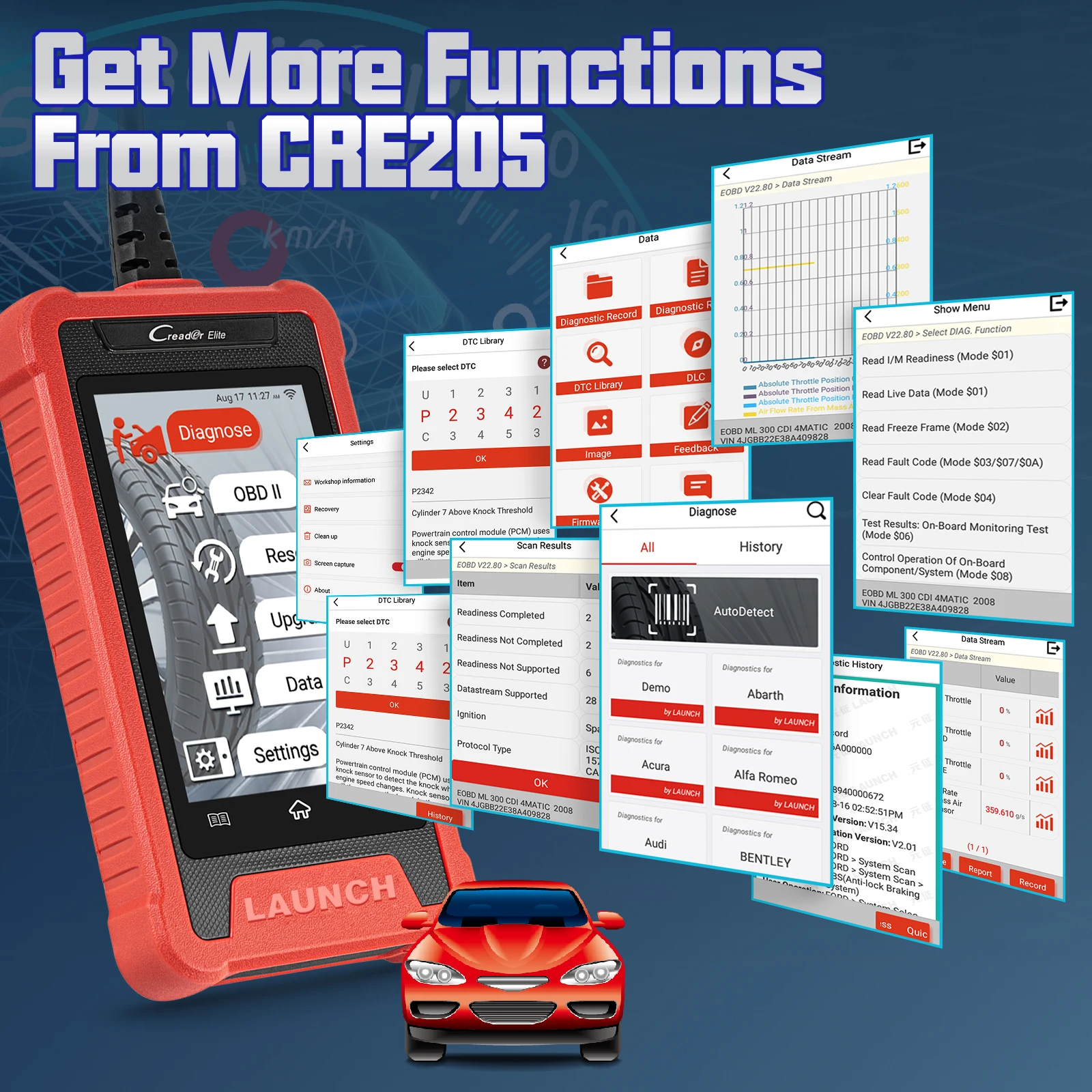 Launch X431 Cre205 Obd2 Diagnostic Tool Work Abs Airbag Srs System Epb