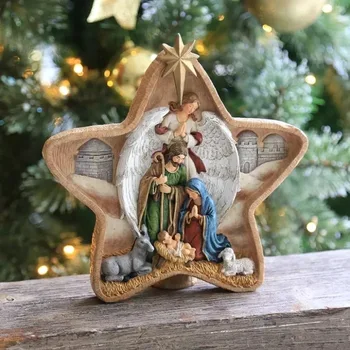 Wholesale Custom 2024 New Arrived Home Catholic Decor Resin Small Christmas Nativity Sculpture Ornament For Religious Gifts