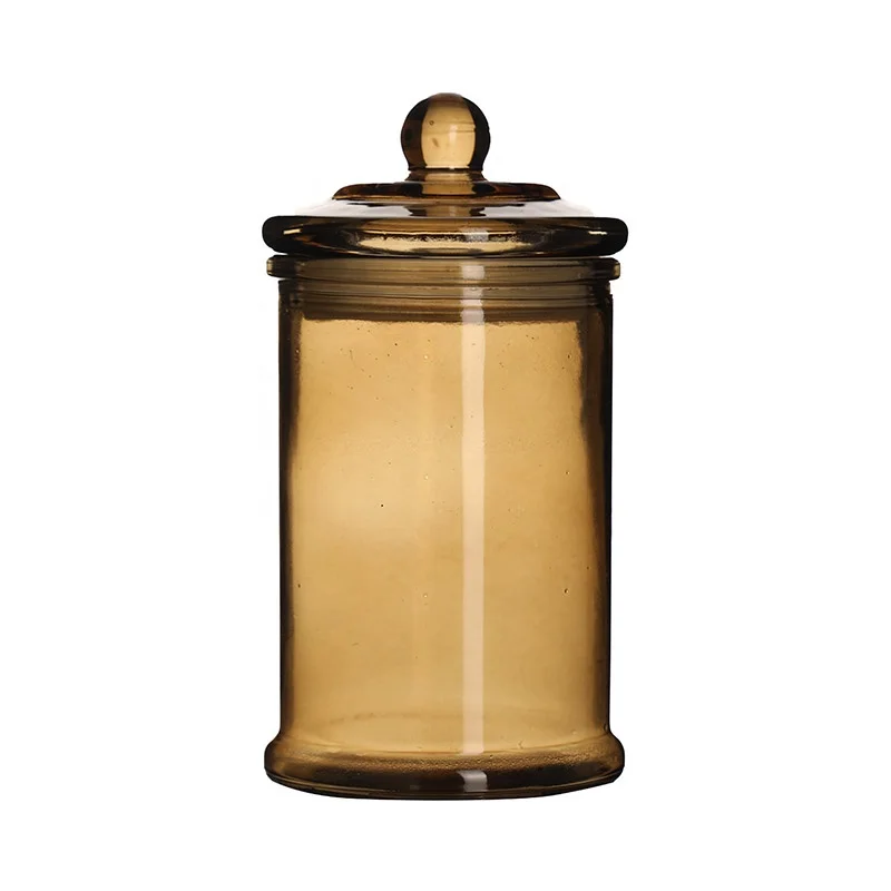 Round 150ml 350ml 750ml Amber Glass Straight Side Kitchen Storage Container Jar Airtight With Glass Lid