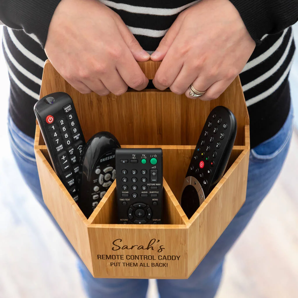 Remote Control Holder Caddy Wooden TV Remote Holder Organizer for Table