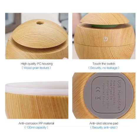 New Arrivals Portable Led Round Wood Grain Ml Mini Humidifier