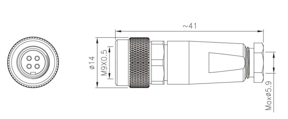 M9 Straight Female Metal Plug (Solder) IP67 2\3\4\5\6\7\8 Pin Industrial Connector