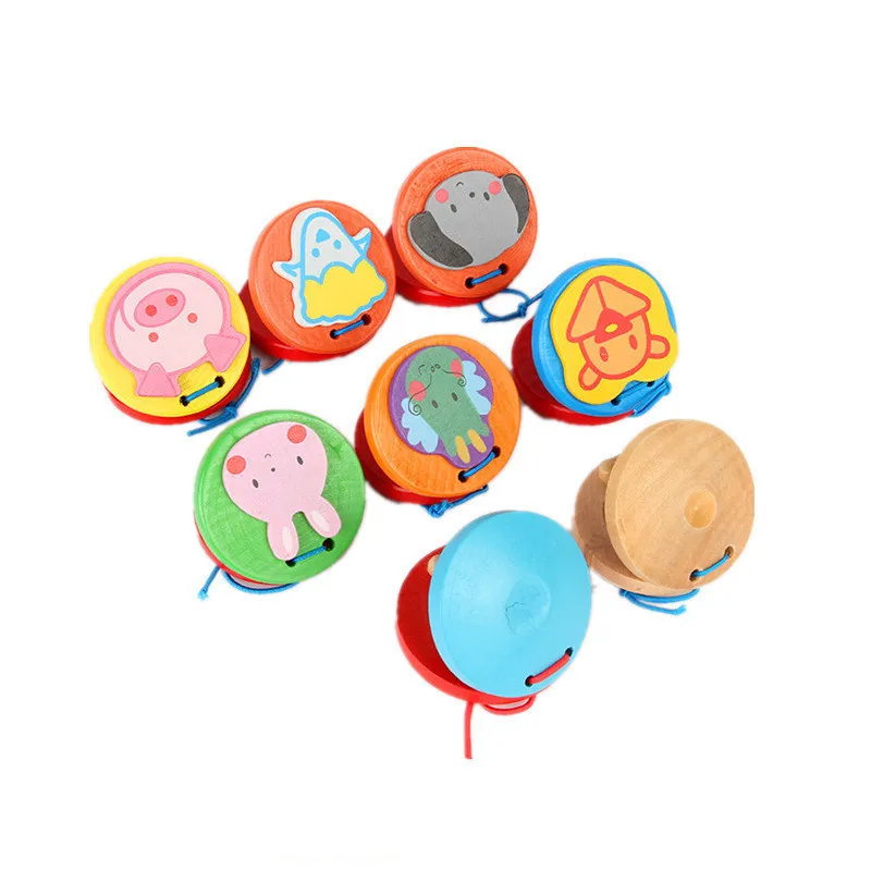 Random Color ROSENICE Wooden Toys Lovely Wooden Castanets Kids Wooden Clapper Educational Toy Musical Percussion for Baby Early Learning 