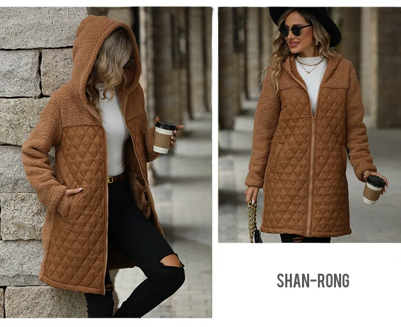 Wholesale high quality loose hooded zipper plush coat winter clothes for women fleece jacket