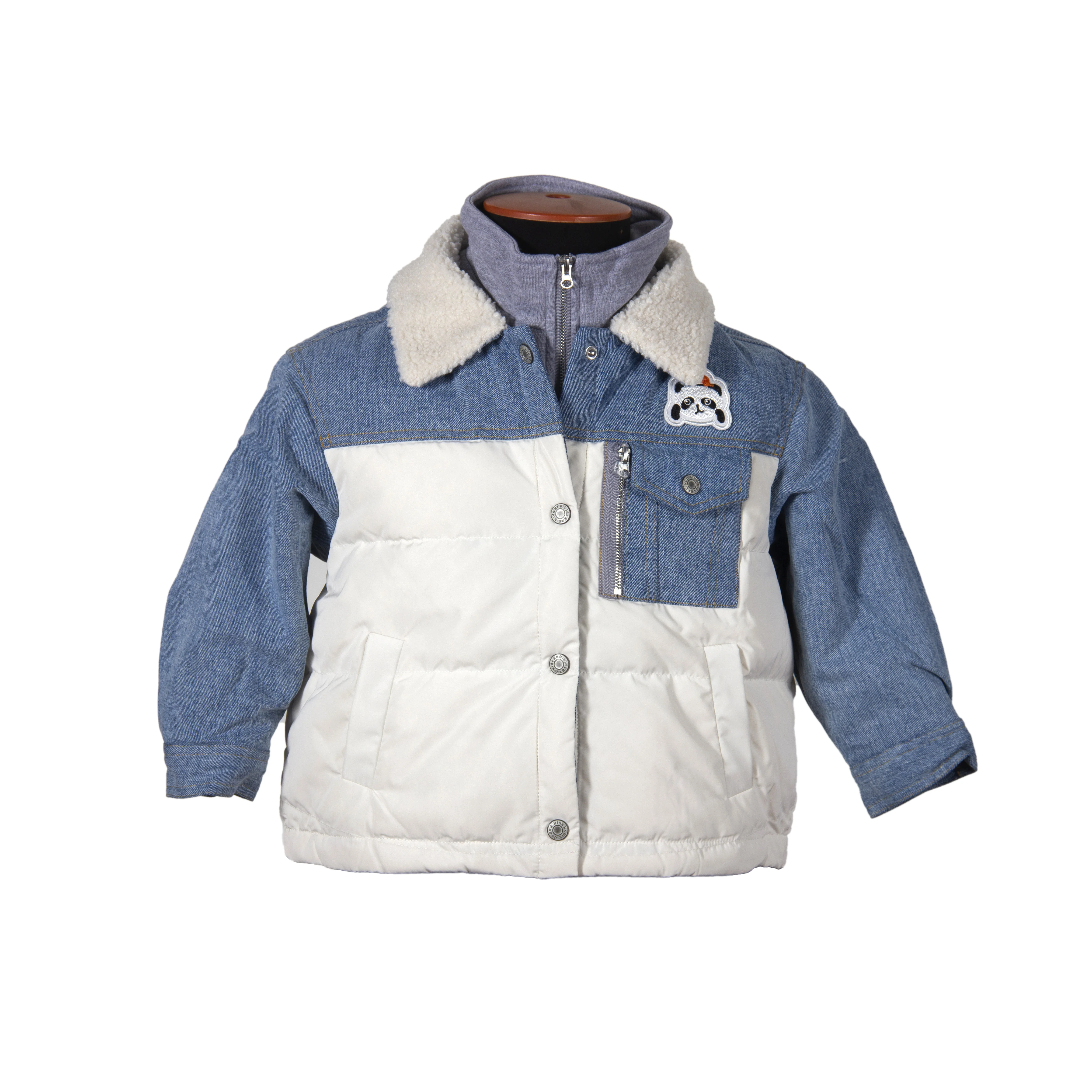 Jianfeng Fashionable customized winter outdoor breathable kids down padded denim jacket with zipper