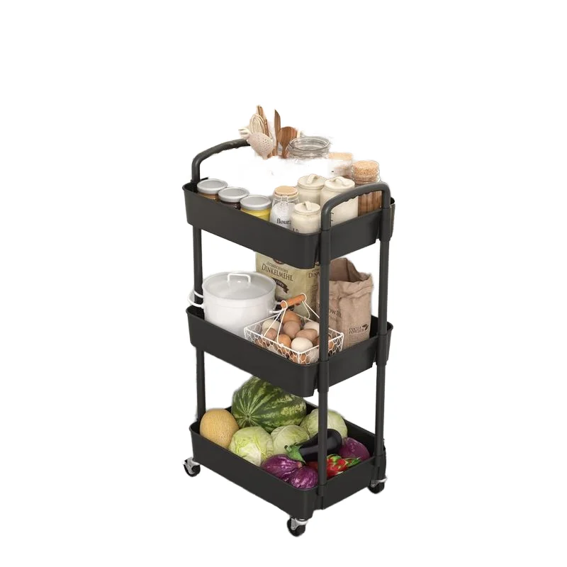 Hot selling household storage basket organizer kitchen utility rack bracket detachable plastic storage rack with wheels