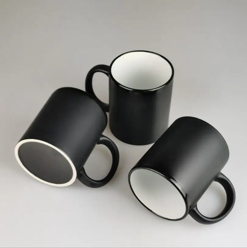 11oz Custom Factory Wholesale Sublimation Color Changing Black Matte Ceramic Magic Mug For Promotional gifts